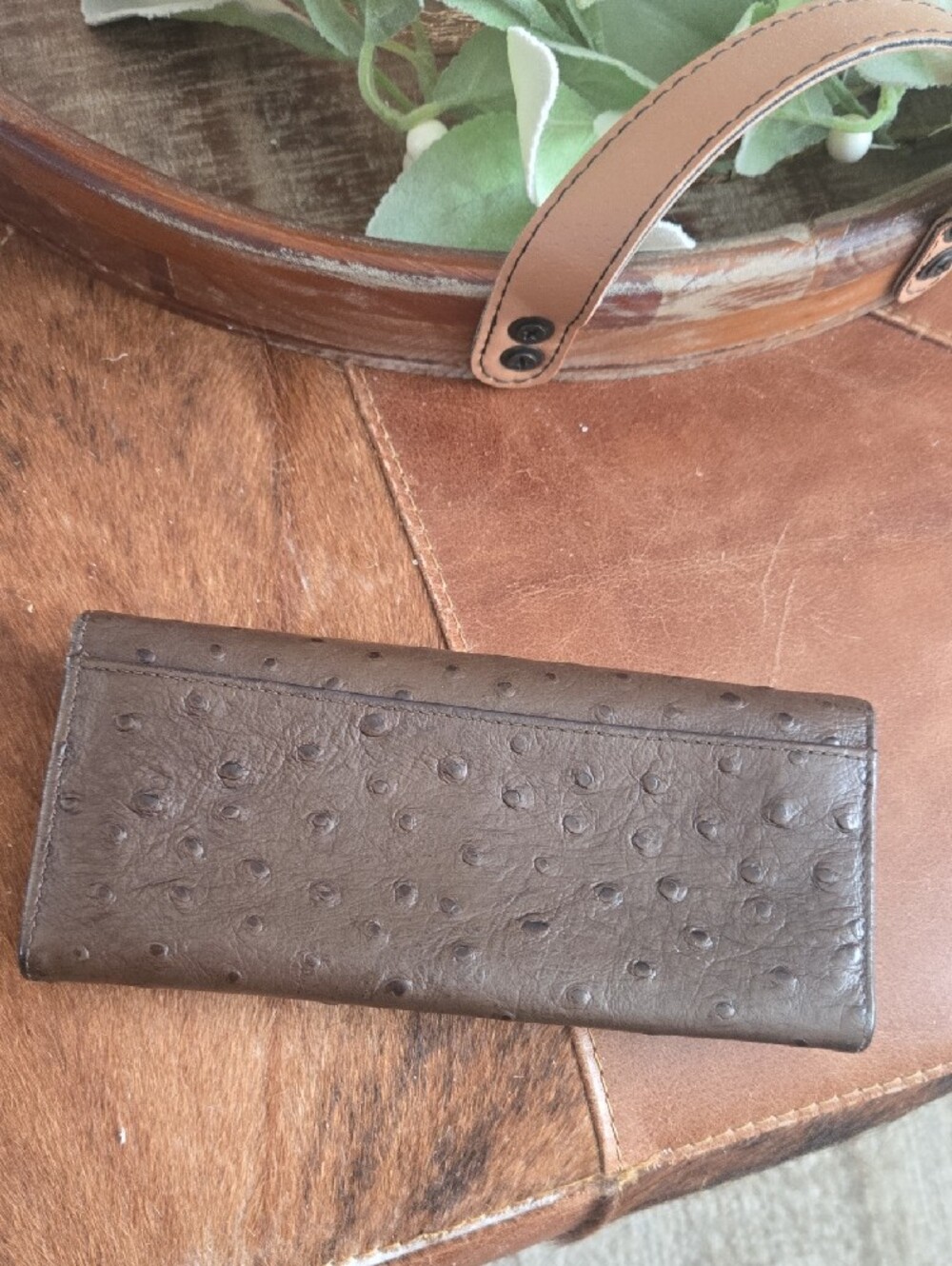 Furla Dark Brown Ostrich Leather Wallet - Picture 2 of 9